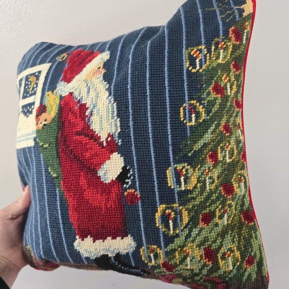 Needlepoint Christmas Pillow Santa St. Nick Delivering Presents - Picture 2 of 8